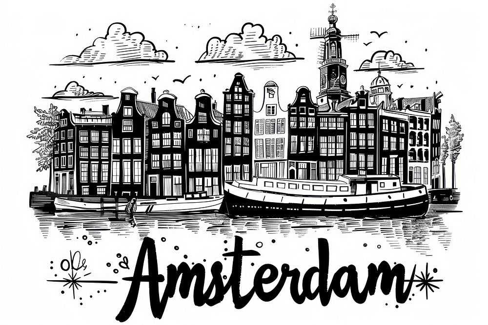 Amsterdam transportation illustrated waterfront.