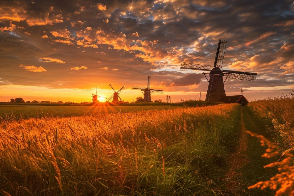 Windmills outdoors.