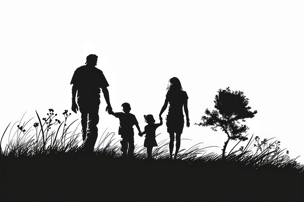 Family silhouette backlighting clothing.