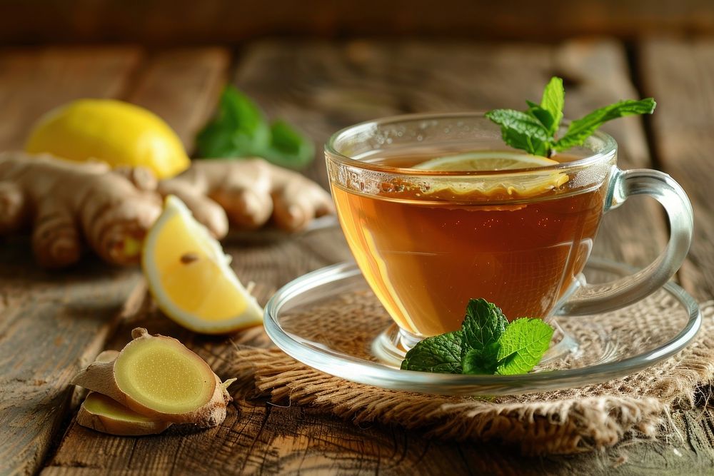 Ginger tea mint beverage produce.