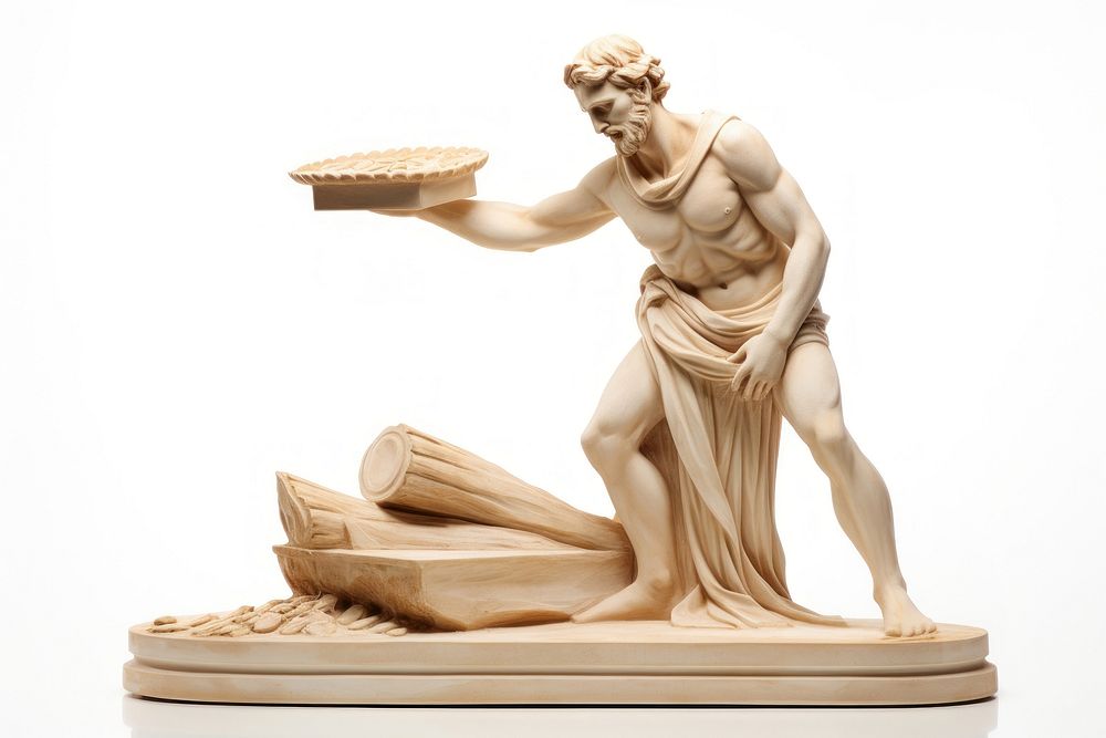 Greek sculpture cooking a pizza statue figurine person.