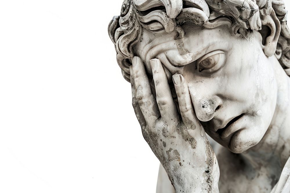 Greek sculpture crying statue photography portrait.