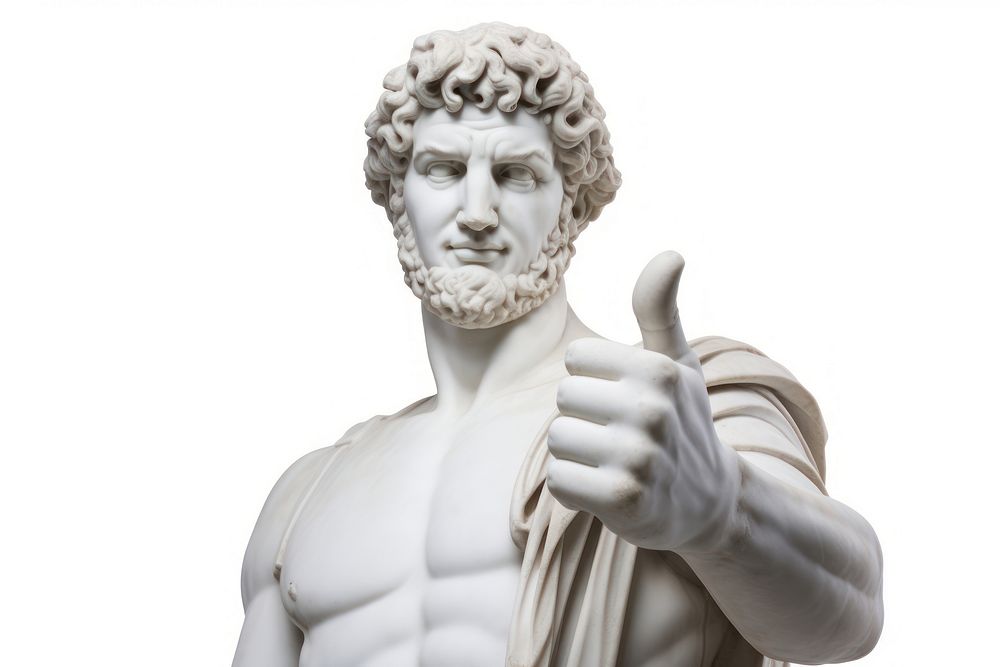 Greek sculpture doing thumbs up statue clothing apparel.