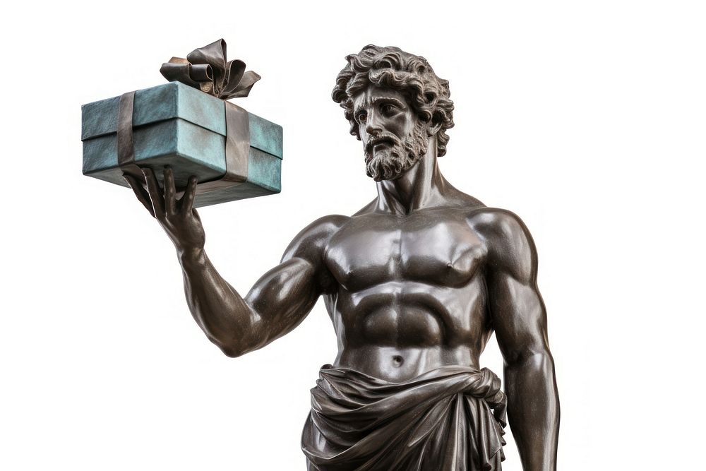 Greek sculpture holding a gift statue bronze person.
