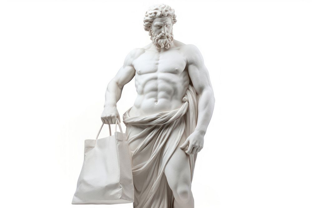 Greek sculpture holding a shopping bag statue accessories accessory.