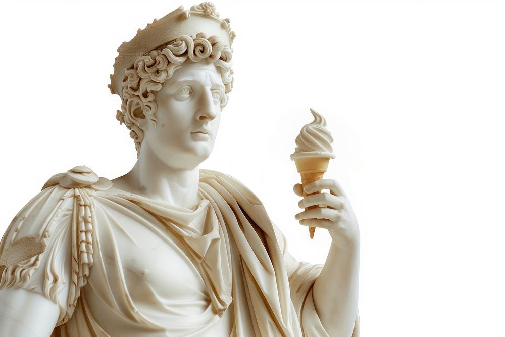 Greek sculpture holding an ice cream soft serve statue dessert person.