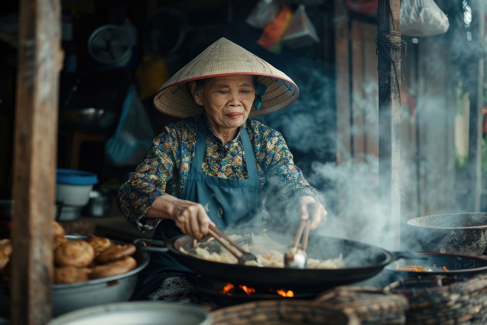 Vietnamese cooking woman food.