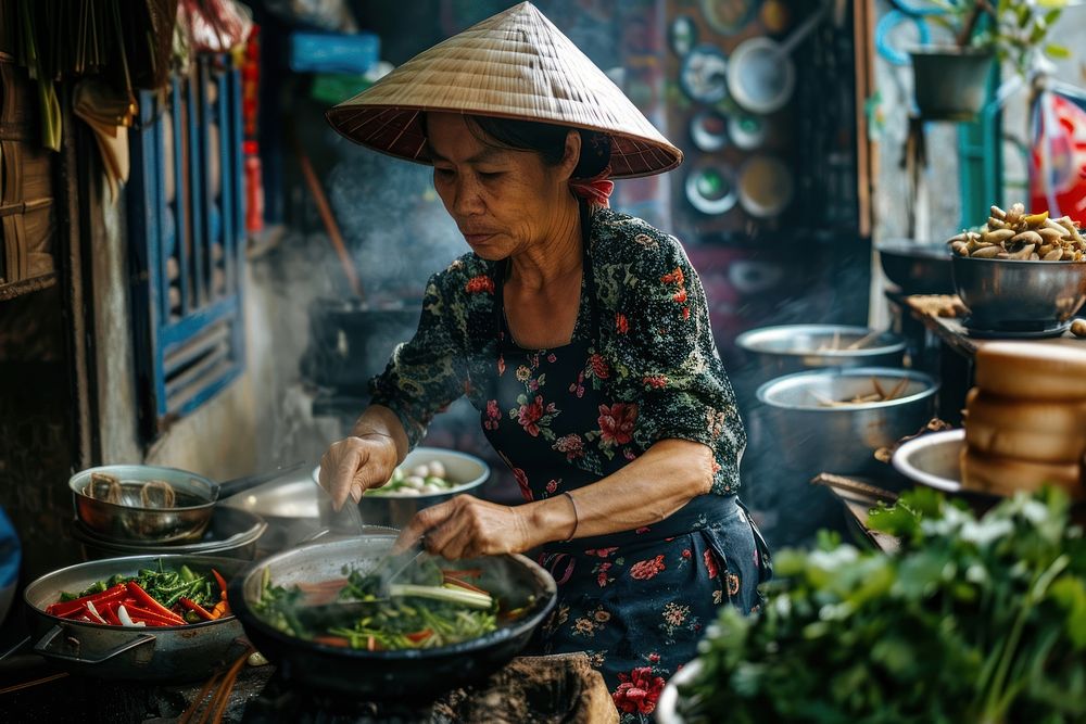 Vietnamese cooking woman food.