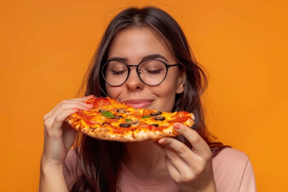 Woman wear glasses pizza accessories accessory.