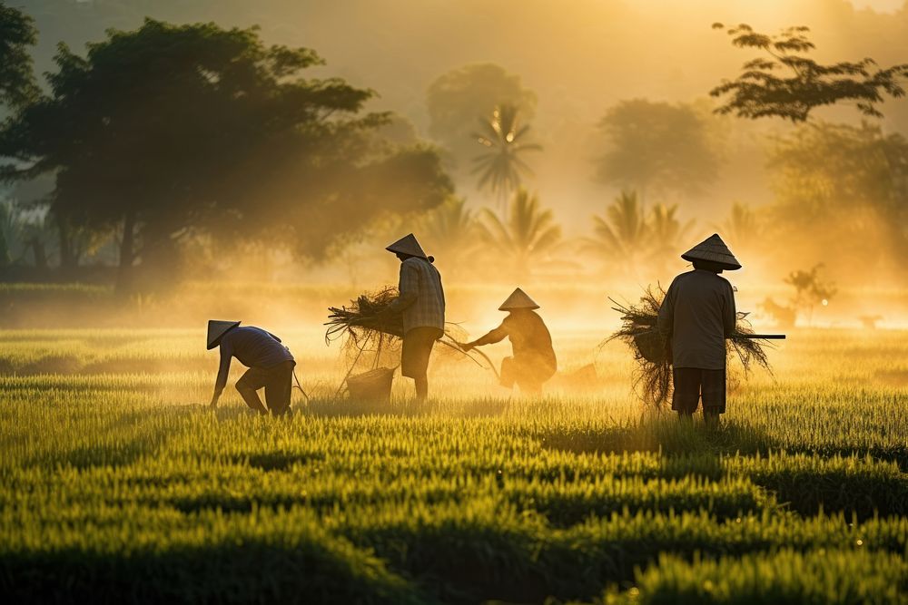 Asian farmer harvest agriculture countryside.