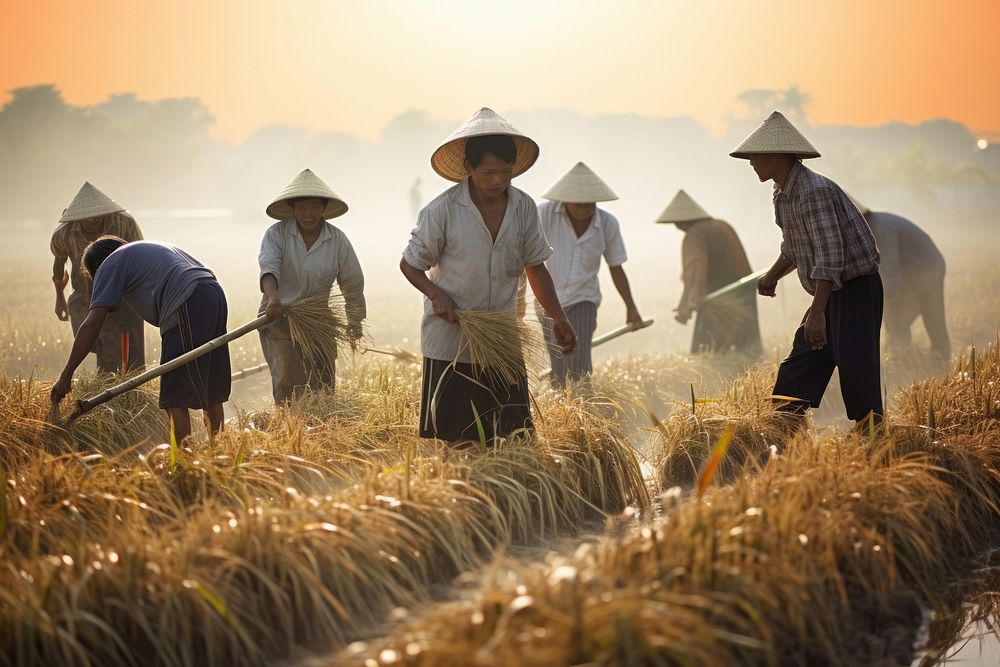 Asian farmer harvest countryside agriculture.