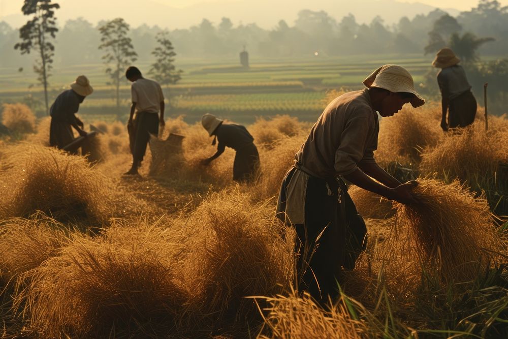 South east asian farmer harvest countryside agriculture.