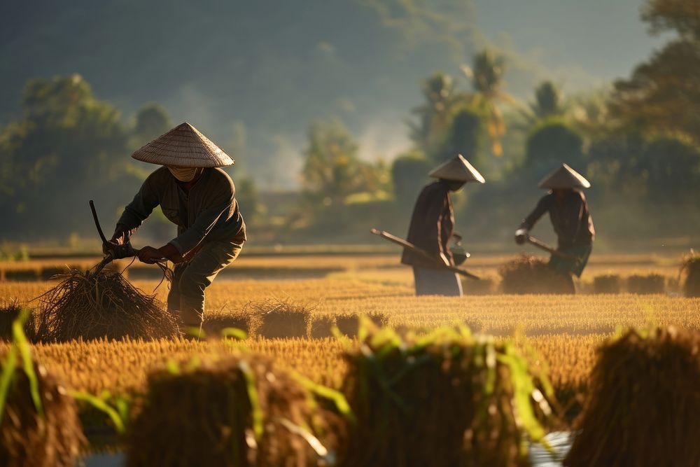 South east asian farmer harvest countryside agriculture.