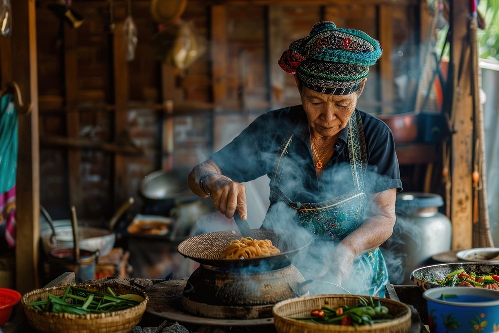 Laos cooking woman food.
