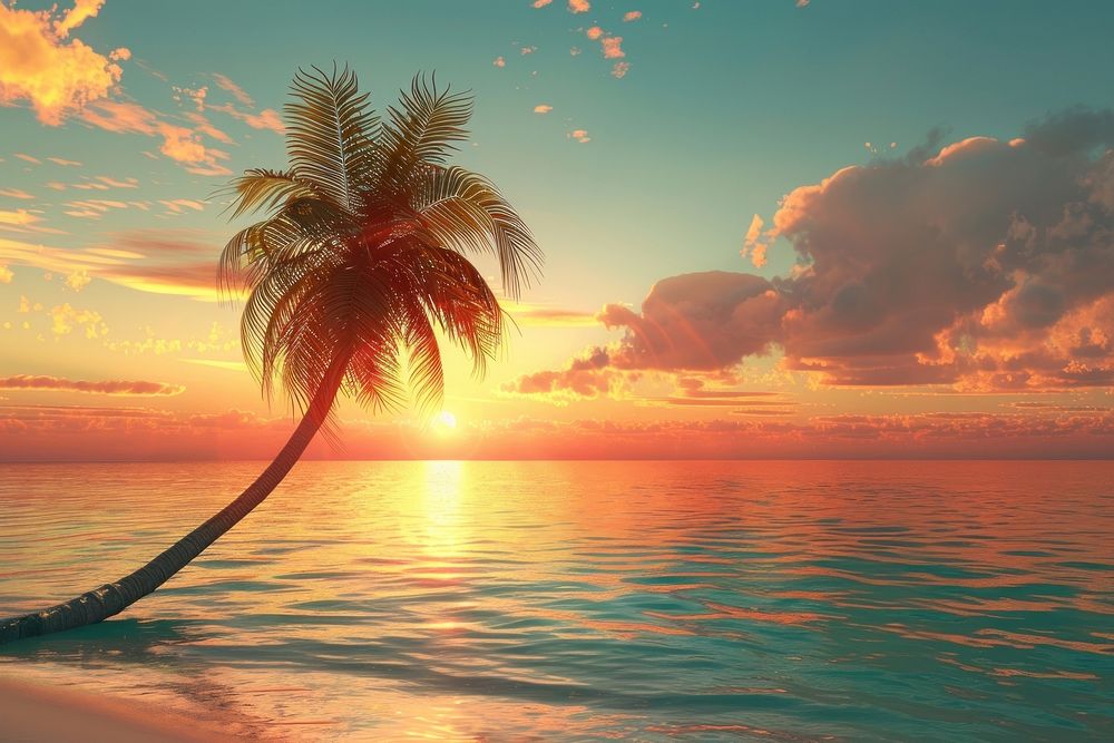 Photo of palm tree at sea landscape shoreline arecaceae.