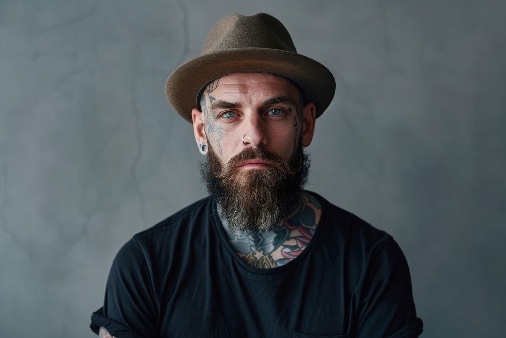 Tattoo portrait beard man.