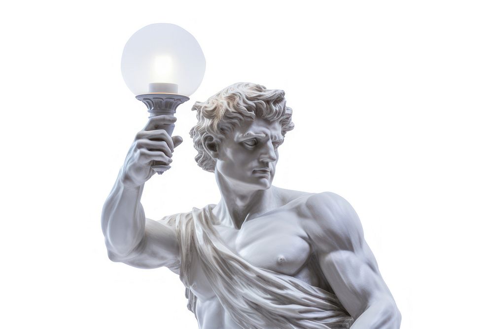 Greek sculpture holding a light bulb statue person adult.