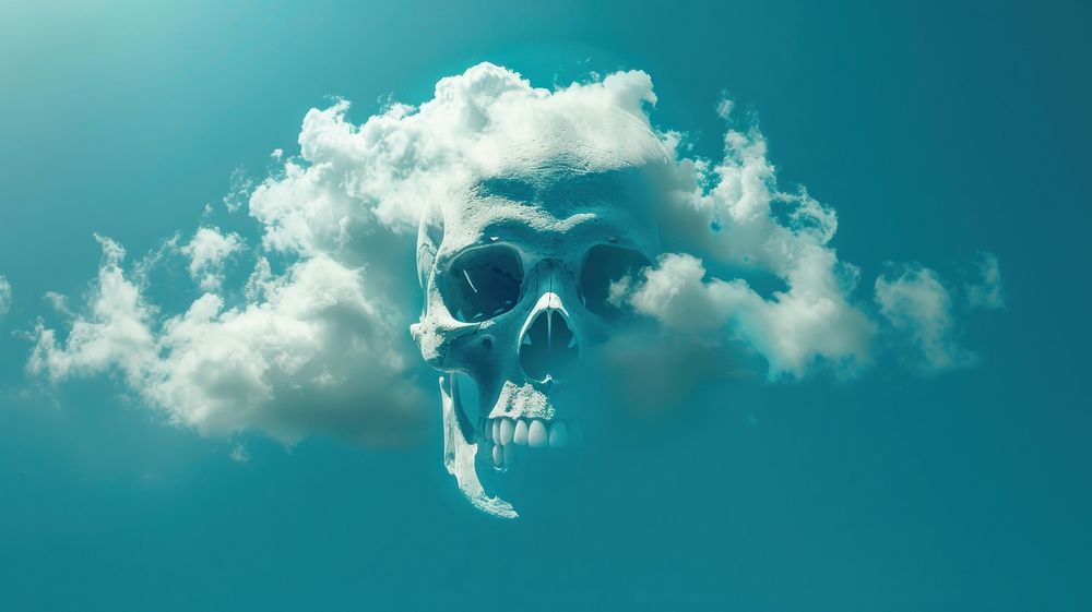 Skull shaped as a clouds in the blue sky background recreation swimming outdoors.