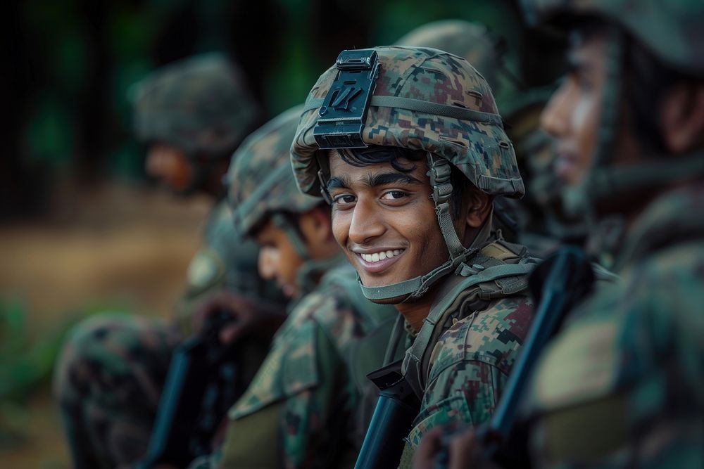 Military south asian man weaponry soldier armored.