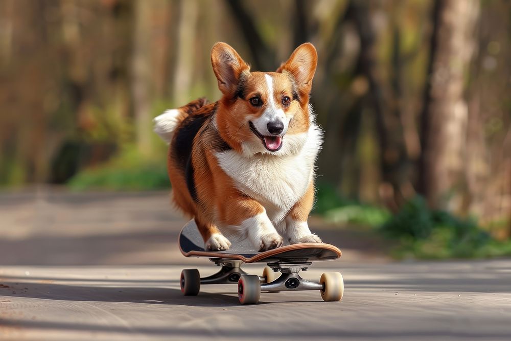 Corgi skateboarding animal canine mammal.