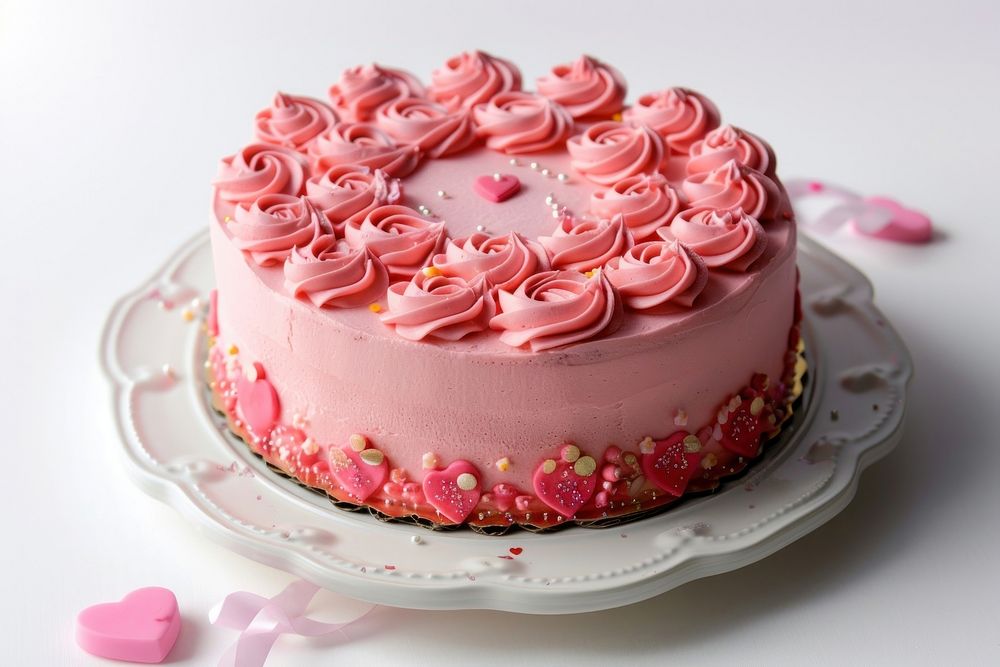 Pink hearts cake dessert cream creme.