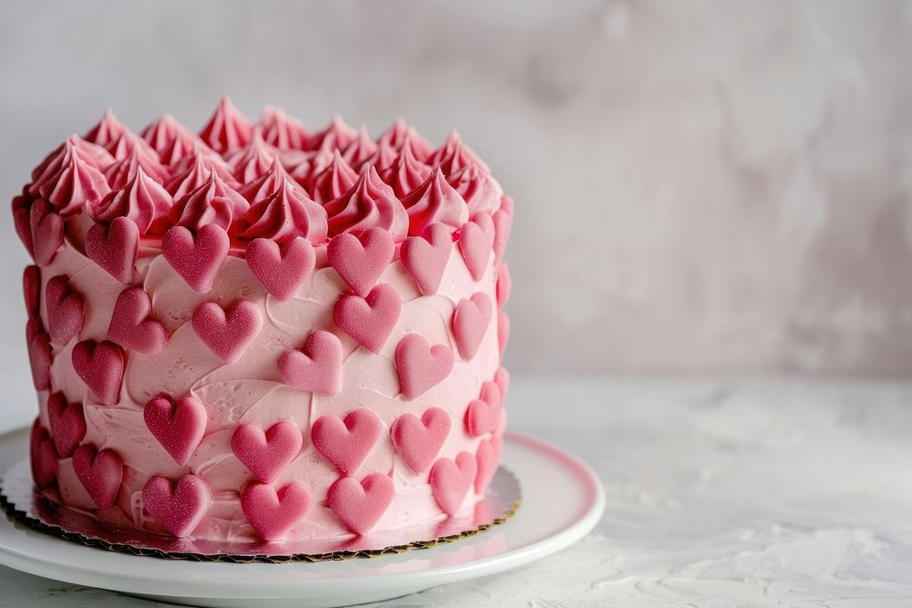 Pink hearts cake dessert symbol cream.