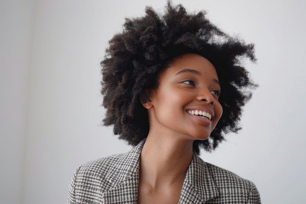 African American woman female happy hair.