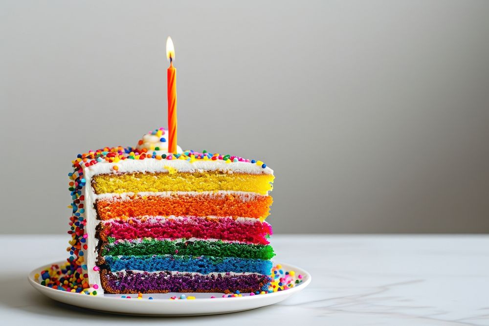 Rainbow birthday cake candle dessert cream.