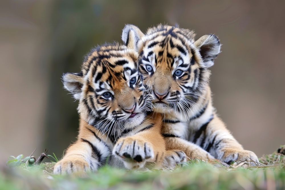 Cute baby tigers wildlife animal mammal.