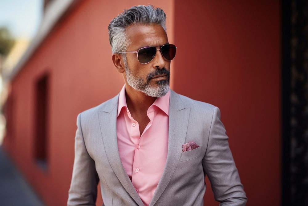 Mature south asian man portrait photo suit.