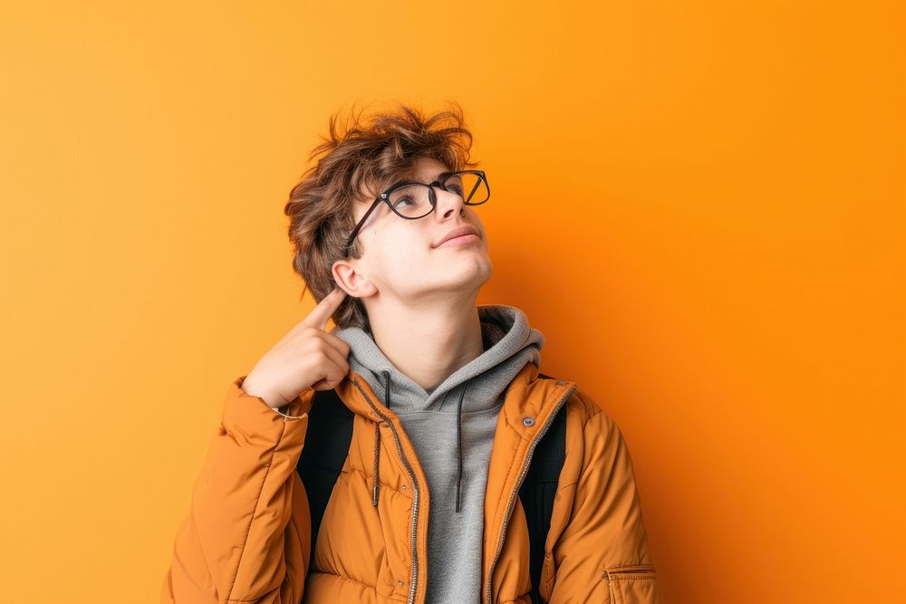 American student looking upwards portrait photography hairstyle.