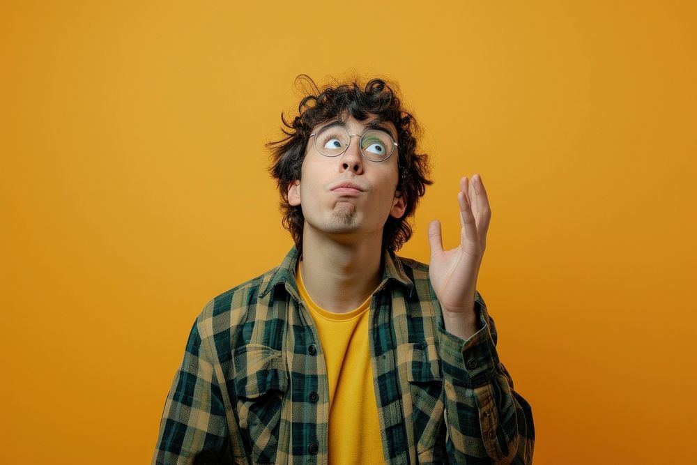 American student looking upwards portrait adult hand.