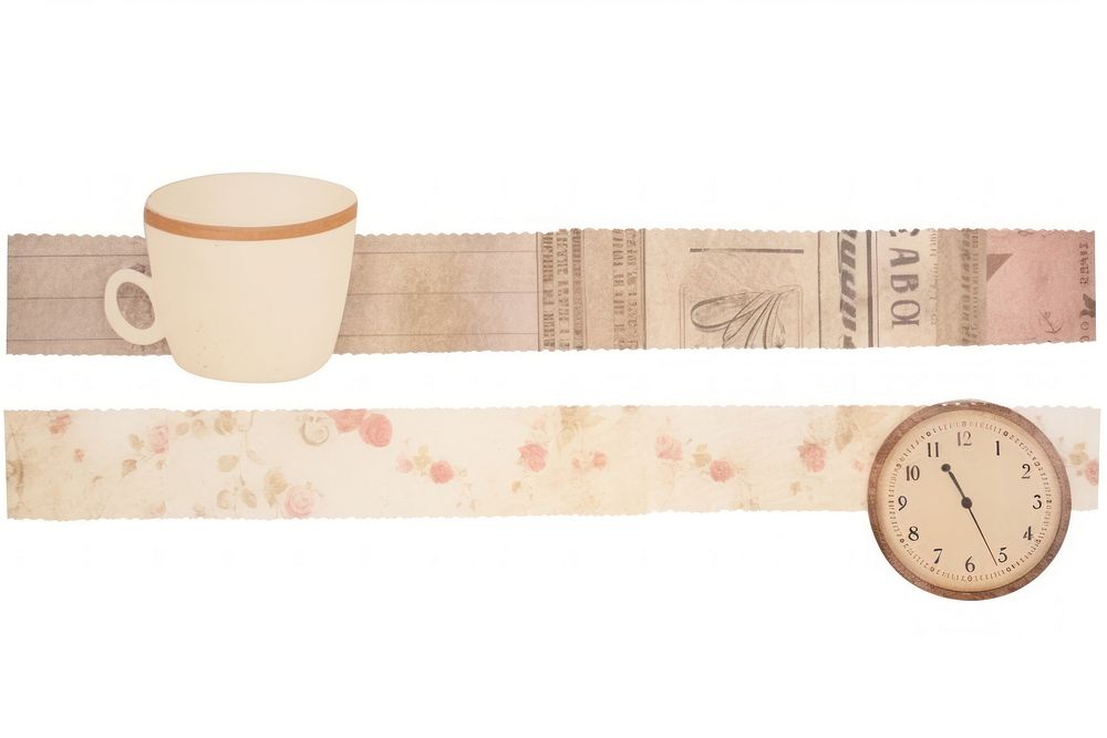 Coffee cup pattern washi tape clock mug white background.
