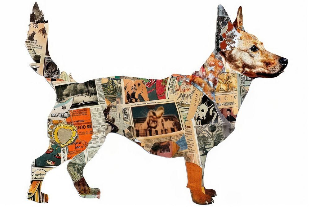 Dog shape collage cutouts clothing apparel person.