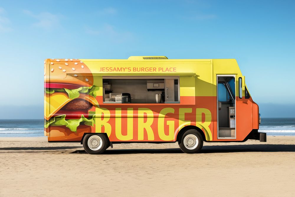 Burger food truck by beach
