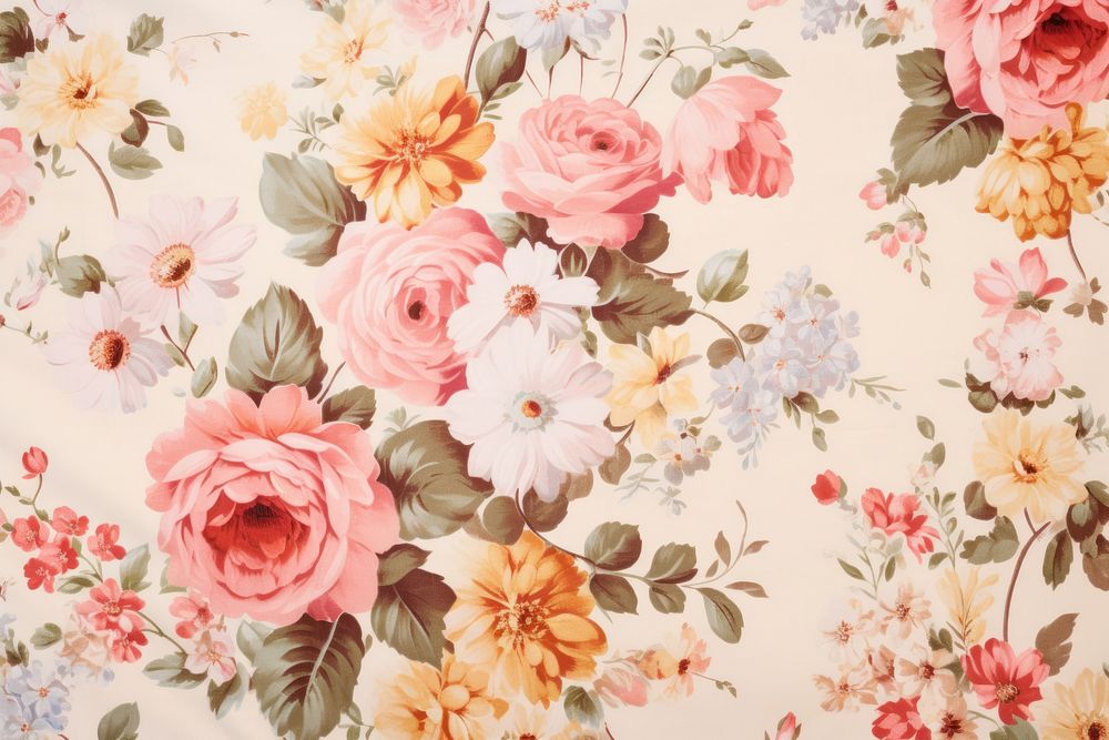 Floral pastel fabric tablecloth graphics pattern.