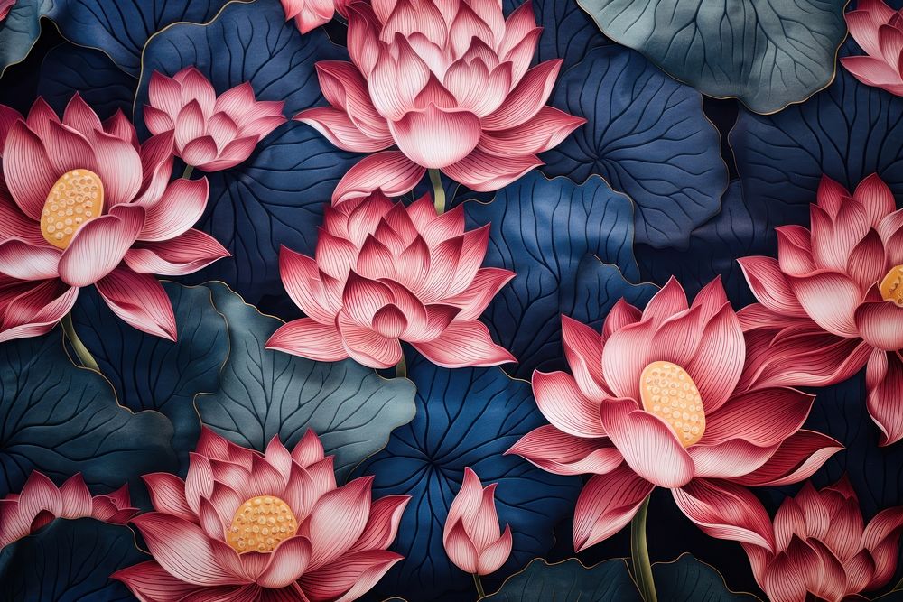Lotus fabric texture painting blossom pattern.