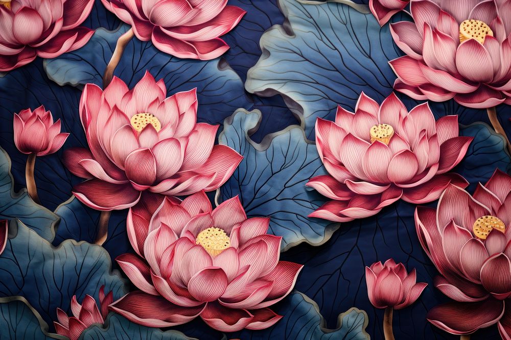 Lotus fabric texture painting blossom pattern.
