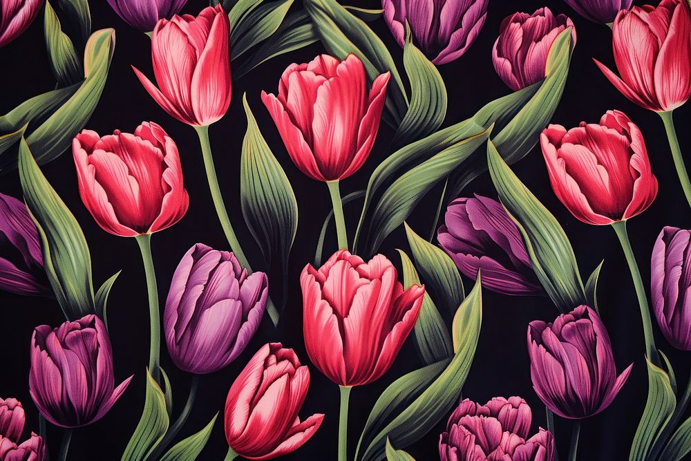 Tulip pattern fabric texture painting blossom flower.
