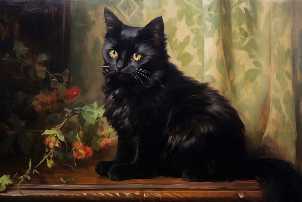 Black cat painting black cat animal.
