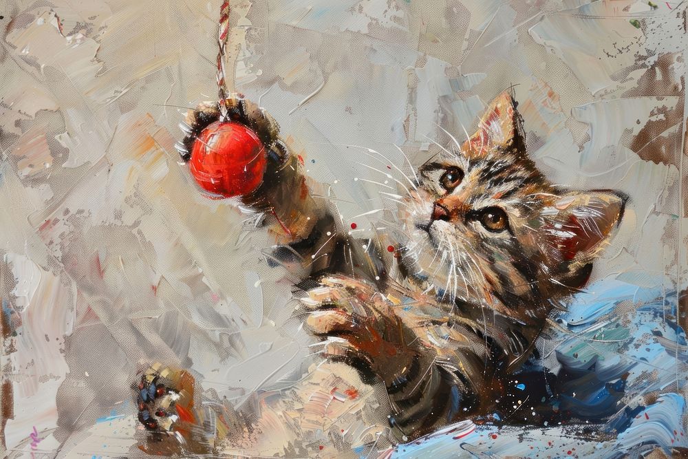 Cat playing toy painting electronics hardware.