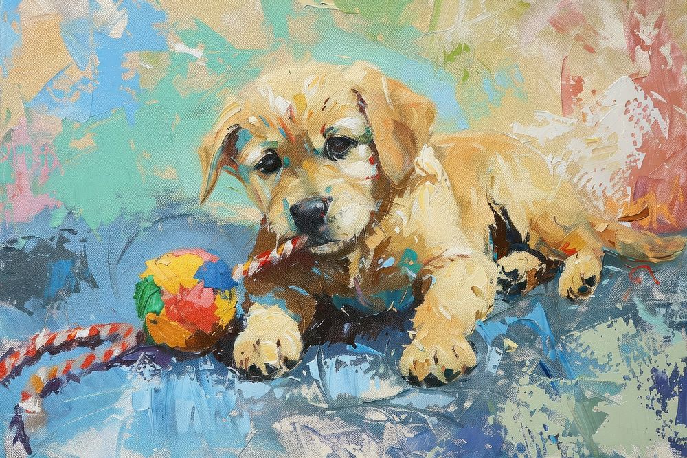 Dog playing toy painting animal canine.