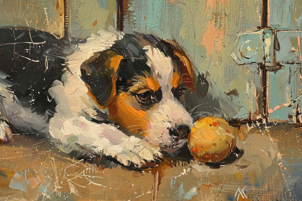 Dog playing toy painting wedding sports.