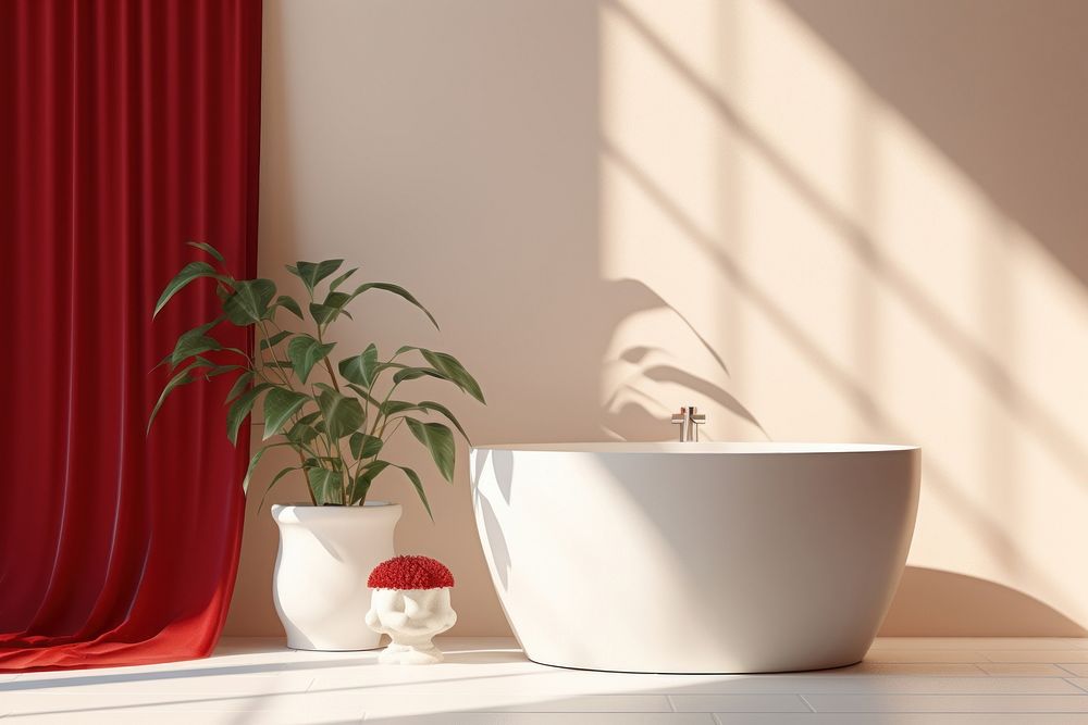 Red bathtub plant beverage bathing.