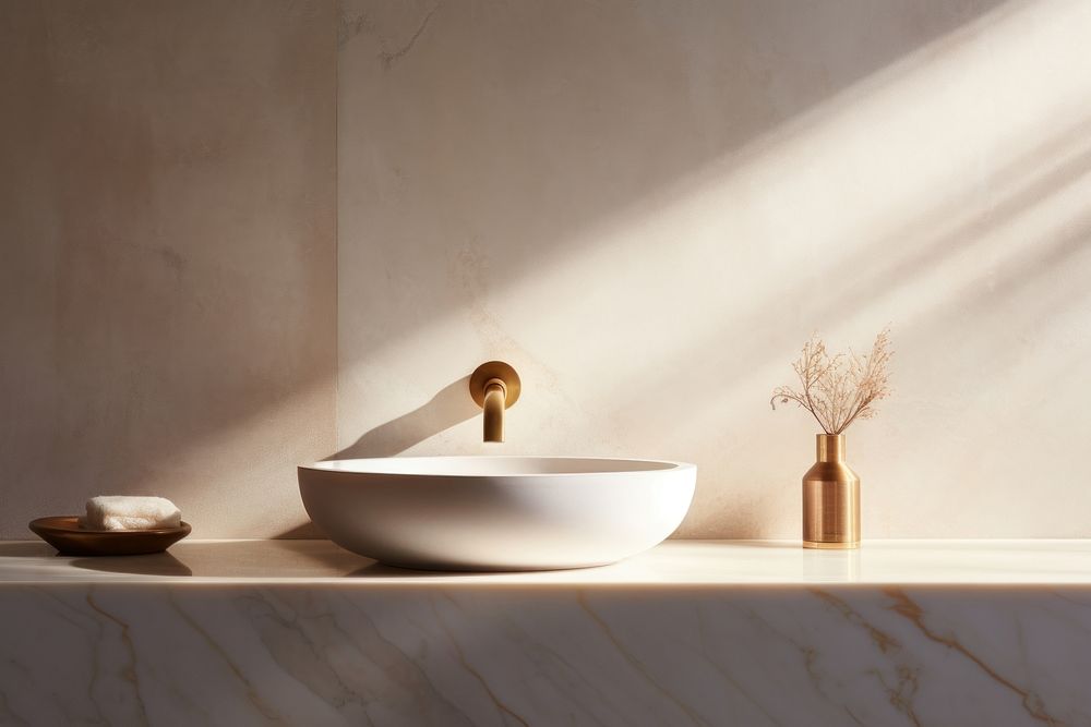 White stone mable vanity counter basin bathing plate.
