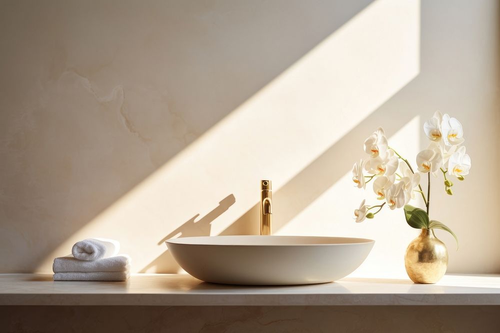 White stone mable vanity counter basin windowsill bathing.