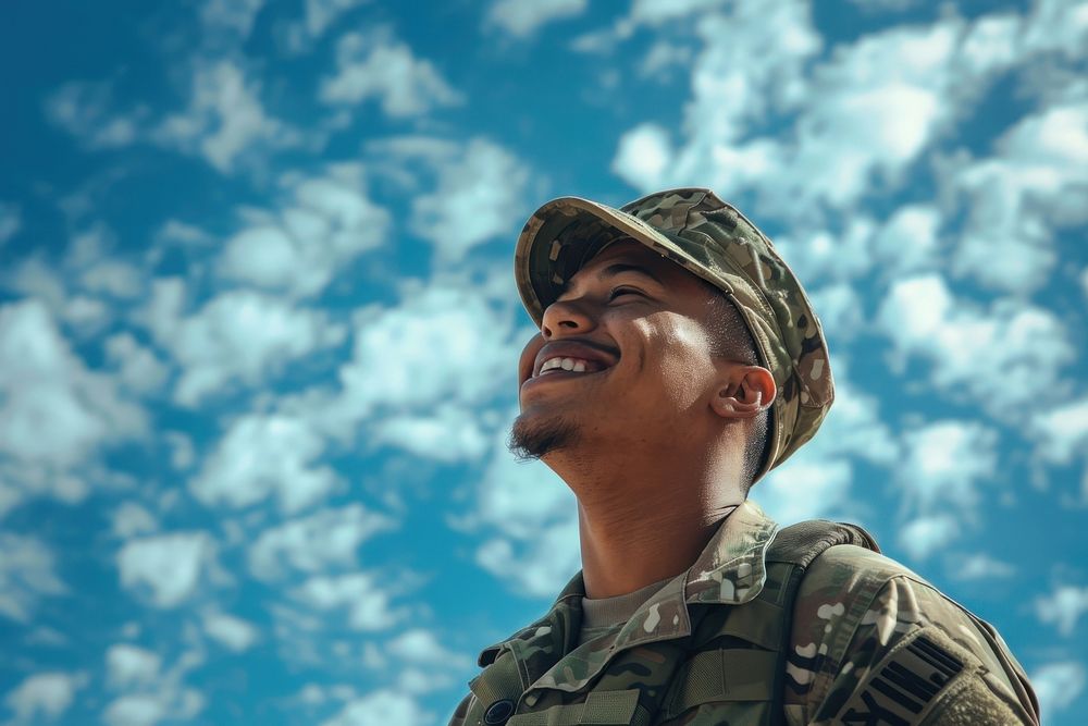 A man soldier smiling military person human.