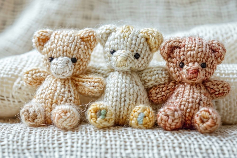 Teddy bears handicraft knitting cushion.