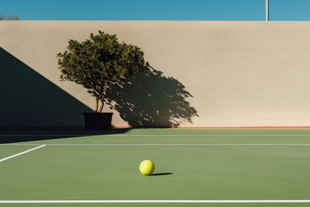 A tennis court sports sphere racket.
