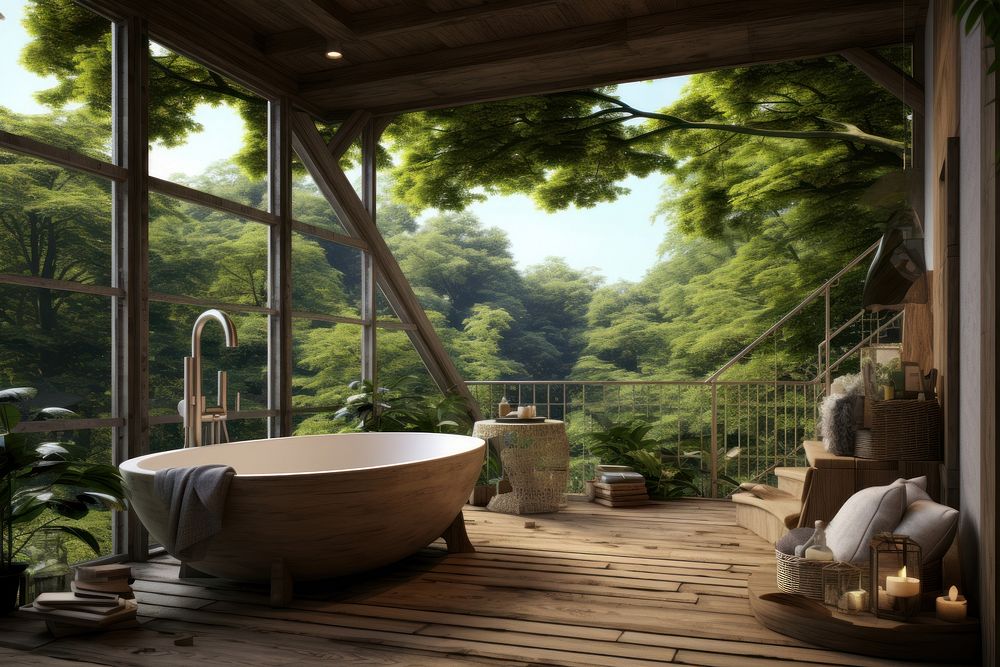 Bathtub open-air balcony bathtub architecture | Free Photo - rawpixel